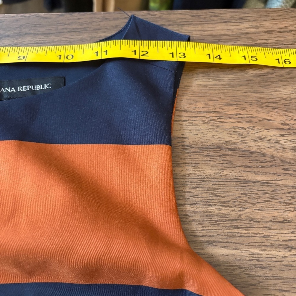 Banana Republic Navy Blue & Orange Striped Peplum Top 2 - Picture 7 of 9